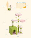 41.2-inch light pink flower cat tree tower with 2-door large cat condo, floral cotton perch, hammock, 4 sisal scratching posts, and staggered platforms