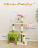 41.2-inch light pink flower cat tree tower with 2-door large cat condo, floral cotton perch, hammock, 4 sisal scratching posts, and staggered platforms
