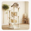Aidoly 54-inch multi-level cat tree with twin condos, three top perches, sisal scratching posts, climbing ladder, ramp, and dangling bell toy balls