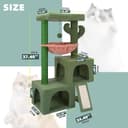 37.4-inch green cactus cat tree tower with twin condos, round hammock, sisal scratching posts, plush perch, and dangling toy balls