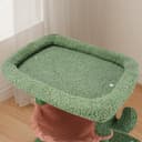 37.4-inch green cactus cat tree tower with twin condos, round hammock, sisal scratching posts, plush perch, and dangling toy balls