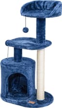 ClevaHome 33.5-inch deep denim blue cat tree with condo, two plush perches, sisal scratching posts and detachable pompom toy for indoor cats