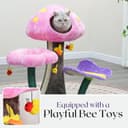 Catry Wonderland 31-inch mushroom cat tree in green with mushroom condo, butterfly perch, flower perch, bee toys, sisal scratching pad and garden aesthetic
