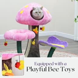 Catry Wonderland 31-inch mushroom cat tree in green with mushroom condo, butterfly perch, flower perch, bee toys, sisal scratching pad and garden aesthetic