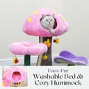Catry Wonderland 31-inch mushroom cat tree in green with mushroom condo, butterfly perch, flower perch, bee toys, sisal scratching pad and garden aesthetic
