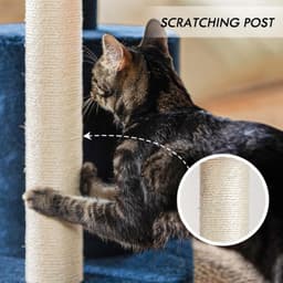 ClevaHome 33.5-inch deep denim blue cat tree with condo, two plush perches, sisal scratching posts and detachable pompom toy for indoor cats