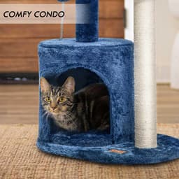 ClevaHome 33.5-inch deep denim blue cat tree with condo, two plush perches, sisal scratching posts and detachable pompom toy for indoor cats