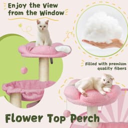 39-inch Fantasreen flower cat tree in green and pink with condo, basket, scratching posts, and a floral top perch.