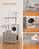 Feandrea 59-inch modern greige cat tree with litter box enclosure, two-door cabinet, scratching posts, washable removable cushions and multi-level platforms