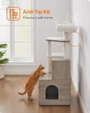 Feandrea 59-inch modern greige cat tree with litter box enclosure, two-door cabinet, scratching posts, washable removable cushions and multi-level platforms