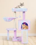 FISH&NAP Cute Cat Tree with condo, rooftop bed, basket, scratching posts, and hanging play ball