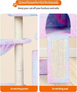 FISH&NAP Cute Cat Tree with condo, rooftop bed, basket, scratching posts, and hanging play ball