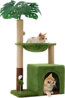 WOOCHPET 37-inch green jungle cat tree with top condo, large hammock, sisal scratching posts, mouse hole, spring ball toy, sisal ball, and green leaf elements