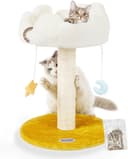 Happi N Pets 22-inch light beige cloud cat tree with cloud-shaped plush perch, star and moon danglers, sisal scratching post, wide base and bonus catnip