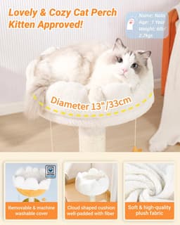Happi N Pets 22-inch light beige cloud cat tree with cloud-shaped plush perch, star and moon danglers, sisal scratching post, wide base and bonus catnip