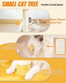Happi N Pets 22-inch light beige cloud cat tree with cloud-shaped plush perch, star and moon danglers, sisal scratching post, wide base and bonus catnip