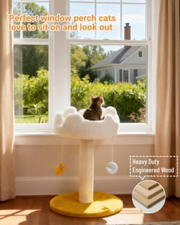 Happi N Pets 22-inch light beige cloud cat tree with cloud-shaped plush perch, star and moon danglers, sisal scratching post, wide base and bonus catnip