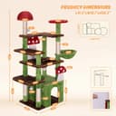 IRONCK 58-inch green giant mushroom cat tree with multi-level platforms, enlarged cat condo, hammock, 5 sisal posts, 2 mushroom scratching boards, solid mushroom post and hanging balls