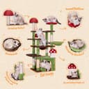 IRONCK 58-inch green giant mushroom cat tree with multi-level platforms, enlarged cat condo, hammock, 5 sisal posts, 2 mushroom scratching boards, solid mushroom post and hanging balls