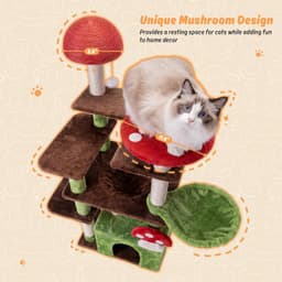IRONCK 58-inch green giant mushroom cat tree with multi-level platforms, enlarged cat condo, hammock, 5 sisal posts, 2 mushroom scratching boards, solid mushroom post and hanging balls