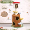 KWOJU mushroom cat tree at 59.8 inches tall featuring multi-level plush platforms, cat condo, enclosed hideouts, and scratching posts