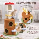 KWOJU mushroom cat tree at 59.8 inches tall featuring multi-level plush platforms, cat condo, enclosed hideouts, and scratching posts