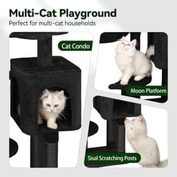 Meecal 43.5-inch black gothic cat tree with cloud-shaped bed, multi-level cat condos, cozy hammock, sisal scratching posts, anti-tip kit and dangling toy for kittens and small cats