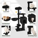 Meecal 43.5-inch black gothic cat tree with cloud-shaped bed, multi-level cat condos, cozy hammock, sisal scratching posts, anti-tip kit and dangling toy for kittens and small cats