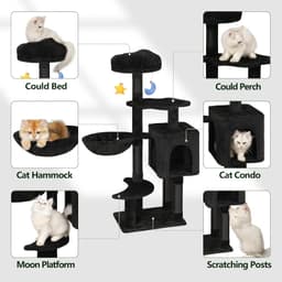 Meecal 43.5-inch black gothic cat tree with cloud-shaped bed, multi-level cat condos, cozy hammock, sisal scratching posts, anti-tip kit and dangling toy for kittens and small cats