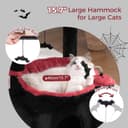 Pawfessor 32-inch black gothic cat tree with large 15.7-inch metal frame hammock, wide condo, self groomer, two sisal scratching posts, removable perch and hanging bell toys