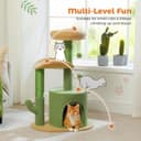 PAWZ Road 32-inch cactus cat tree with green cactus scratch post, sand-colored base, condo, and curved top perch
