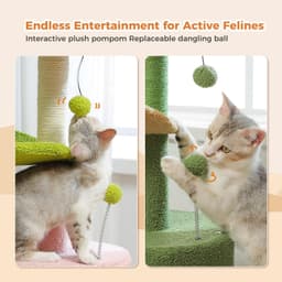 PAWZ Road 32-inch cactus cat tree with green cactus scratch post, sand-colored base, condo, and curved top perch