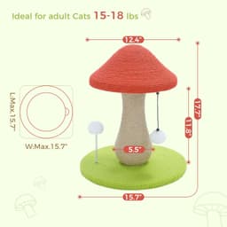 PETEPELA red mushroom-shaped cat scratching post with 100% sisal covering, large stable base, pompom toy and spring ball toy for indoor cats