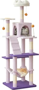 MWPO 63.8-inch flower cat tree tower with two flower-shaped perches, cat condo, hammock, sisal scratching posts and dangling toys