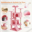 Sweetcrispy 54-inch pink cat tree tower with twin condos, three climbing platforms, sisal scratching posts, climbing ramp, and dangling bell toy balls