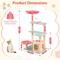 Tangkula 49-inch beige flower cat tree with flower-shaped top perch, cat condo, three sisal scratching posts, five levels, three platforms and dangling ball toy