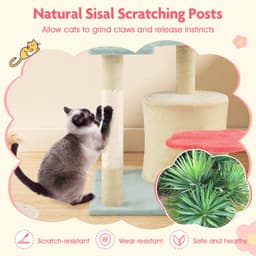 Tangkula 49-inch beige flower cat tree with flower-shaped top perch, cat condo, three sisal scratching posts, five levels, three platforms and dangling ball toy