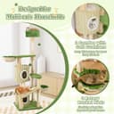 Tangkula 63-inch green leaf cat tree tower with two petal condos, plush top perch, two basket beds, slide platform, sisal scratching posts and dangling bell balls