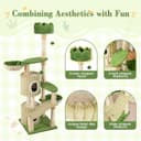 Tangkula 63-inch green leaf cat tree tower with two petal condos, plush top perch, two basket beds, slide platform, sisal scratching posts and dangling bell balls