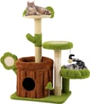 Tangkula 36-inch green forest cat tree with trunk condo, flower perch, ear-shaped top perch, cactus columns, sisal scratching post and board, spring toy, pompom and plush platforms
