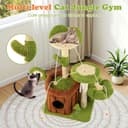Tangkula 36-inch green forest cat tree with trunk condo, flower perch, ear-shaped top perch, cactus columns, sisal scratching post and board, spring toy, pompom and plush platforms