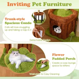 Tangkula 36-inch green forest cat tree with trunk condo, flower perch, ear-shaped top perch, cactus columns, sisal scratching post and board, spring toy, pompom and plush platforms