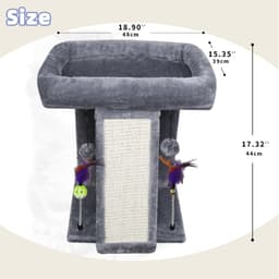 TWDEPART 17.7-inch grey compact cat tree tower with sisal scratching board, spring balls, hanging toy balls, and cozy top platform for indoor cats