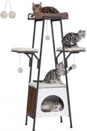VERSASKY 46-Inch Modern Cat Tree Tower with large perch, cat condo, toy balls, removable cushion pads, and engineered wood base in white