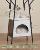 VERSASKY 46-Inch Modern Cat Tree Tower with large perch, cat condo, toy balls, removable cushion pads, and engineered wood base in white