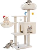 Yungaspy 40-inch white cat tree with cloud-shaped top perch, metal frame hammock, cat condo, sisal scratching post, 5 levels and toy balls