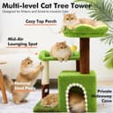29-inch WOOCHPET flower cat tree in green with cat condo, floral top perch, sisal scratching post, faux grass details and plush pom-pom toy