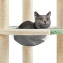 Yaheetech 35.5-inch space capsule cat tree in army green with clear bowl perch, fish-shaped platform, sisal scratching posts, and plush sleeping perch