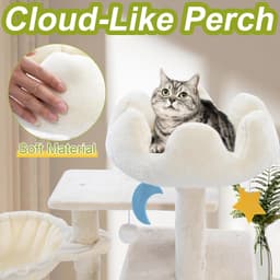 Yungaspy 40-inch white cat tree with cloud-shaped top perch, metal frame hammock, cat condo, sisal scratching post, 5 levels and toy balls