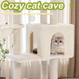 Yungaspy 40-inch white cat tree with cloud-shaped top perch, metal frame hammock, cat condo, sisal scratching post, 5 levels and toy balls